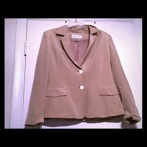 Jones New York Tan Pinstripe Silk Blazer, Size 10
